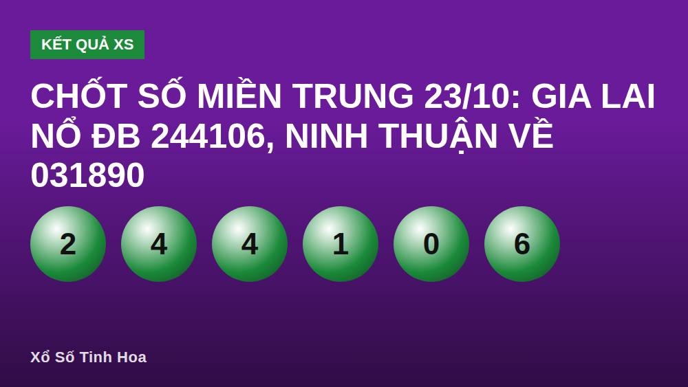 Chốt Số Miền Trung 23/10: Gia Lai Nổ ĐB 244106, Ninh Thuận Về 031890