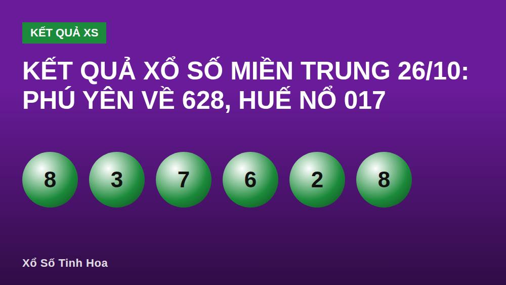 Kết quả xổ số miền Trung 26/10: Phú Yên về 628, Huế nổ 017